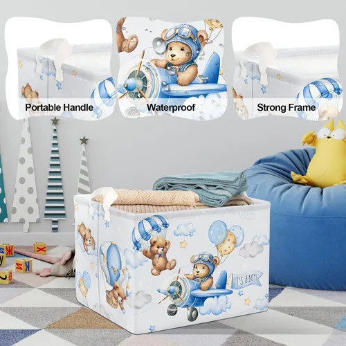 Vista 4 de Clastyle Cesta rectangular plegable de 36 l con asa para almacenamiento de ropa de juguete rectangular con asa para habitación de niños, guardería