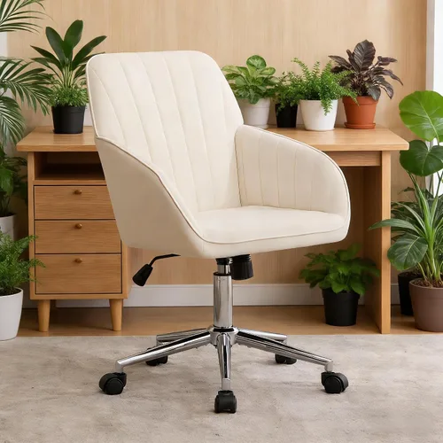 Vista 20 de Silla de escritorio de oficina en casa, cómoda silla de computadora de terciopelo con asiento de respaldo, 300 libras de altura ajustable ergonómica