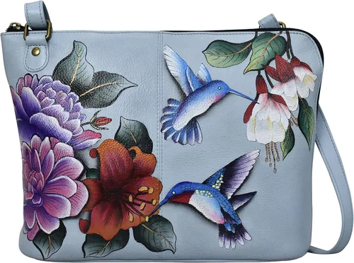Vista 32 de Anna by Anuschka Organizador de viaje con cremallera de dos caras de cuero genuino pintado a mano para mujer