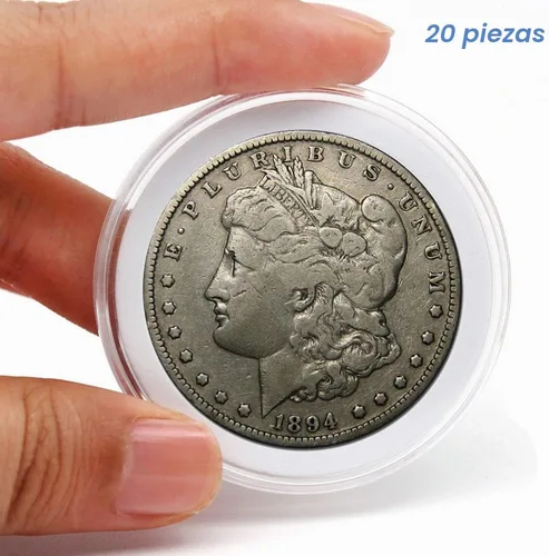 Vista 2 de 20 cápsulas de plástico transparente, caja de colección de monedas de 5 tamaños con junta ajustable para colección de monedas American Silver Eagle