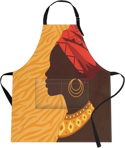 Vista 32 de Britimes Delantal de cocina para el hogar, cocina, horneado, jardinería, para mujeres y hombres, con bolsillos, beige, abstracto, textura