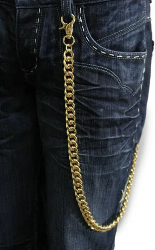 Vista 2 de Cartera para hombre, cadena de eslabones de metal dorado, 33 pulgadas de largo, joyería de moda, estilo punk, Oro