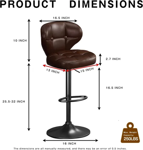 Vista 2 de Juego de 2 taburetes de bar, taburetes de bar giratorios ajustables, moderna silla de bar tapizada de piel sintética con respaldo y reposapiés