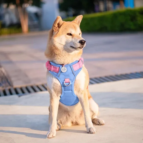 Vista 5 de Arnés para perro sin tirones, chaleco para perro reflectante ajustable de colores únicos, con asa de entrenamiento suave y clips de metal