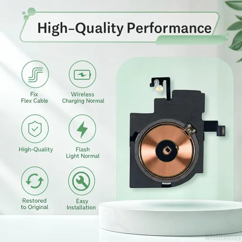 Vista 5 de Reemplazo de luz de flash de carga inalámbrica con chip NFC para iPhone 16, panel de carga inalámbrica, bobina adhesiva, cable flexible, reemplazo
