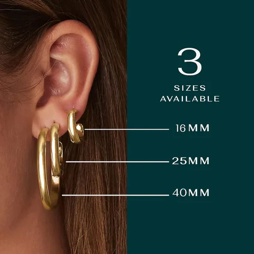 Vista 3 de PAVOI 14K Gold Plated Wide Flat Edge Hoop Earrings for Women Rose, White and Yellow Gold Hoops Hypoallergenic Jewelry