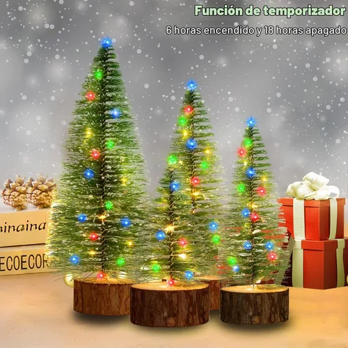 Vista 3 de 4 mini árboles de Navidad con luces, 4 tamaños de árboles de Navidad artificiales Battery Powered Bottle Brush Christmas Trees with 2 Modes Timer