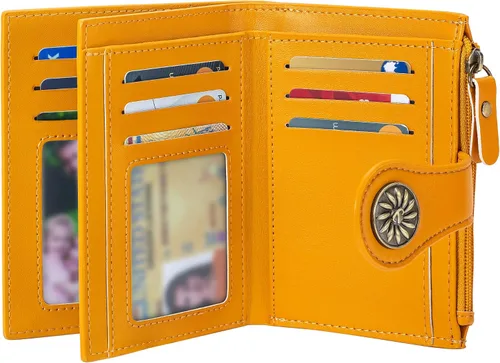Vista 9 de Tipmile Billeteras pequeñas de cuero para mujer, con 2 ventanas de identificación, con bloqueo RFID, tarjetero con cremallera y bolsillo