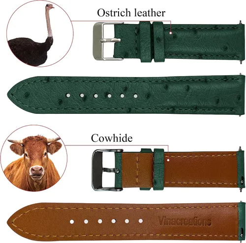 Vista 2 de vinacreations Quick Release Ostrich Leather Watch Bands Men Handmade Replacement Wrist Watch Straps Vintage Extra Soft Exotic Leather Strap 18mm