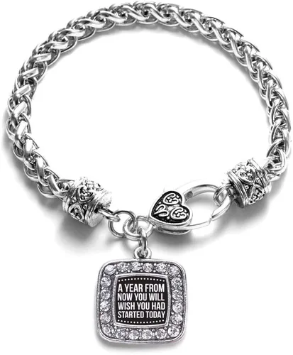 Vista 172 de Pulsera de dijes cuadrados de plata con joyería de circonita cúbica