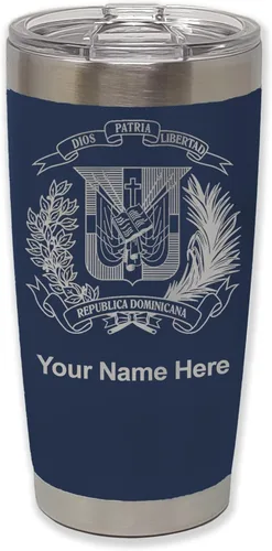 Vista 21 de LaserGram Taza aislada al vacío de 20 onzas, escudo de armas, República Dominicana, grabado personalizado incluido (gris)