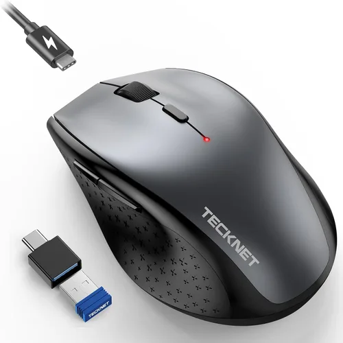 Vista 11 de TECKNET Ratón Inalámbrico Jiggler, Ratón Recargable de Clic Silencioso, Plug & Play con Adaptador USB-C, Ratón Ergonómico de 6400 DPI, Mover