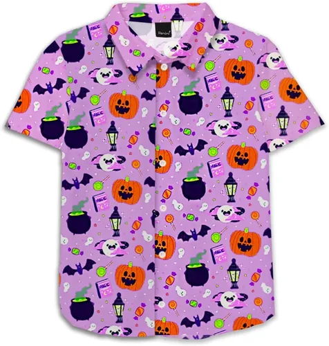 Vista 24 de Remimi Camisa unisex de Halloween para niños, camisetas hawaianas de manga corta con botones feos de 5 a 14 años Christmas Gift
