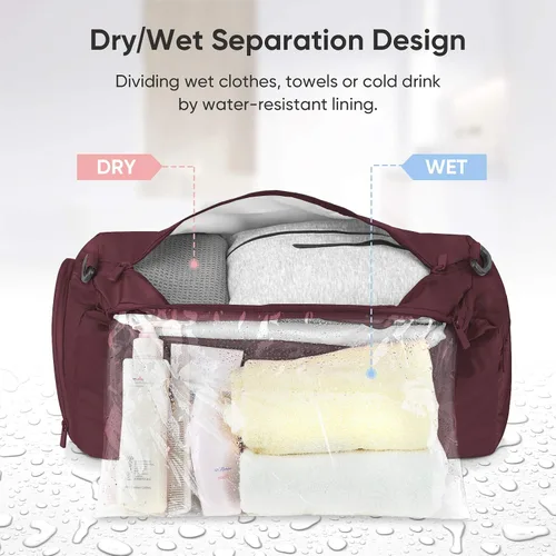 Vista 4 de BALEINE bolso de gimnasio para mujeres y hombres, pequeño bolso de lona impermeable y ligero para deportes, gimnasios y escapadas de fin de semana