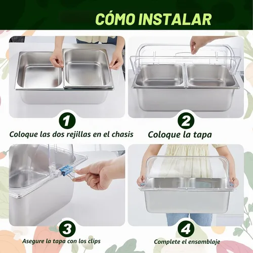 Vista 3 de Tessco for you 16 piezas de contenedor de condimentos para servir alimentos y especias, con tapa, para exhibición en mostrador, enfriado, de acero