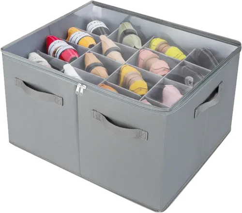 Vista 10 de TOPIA HOME Organizador de zapatos para armario, caja de zapatos plegable con divisores ajustables y cubierta transparente, organizador