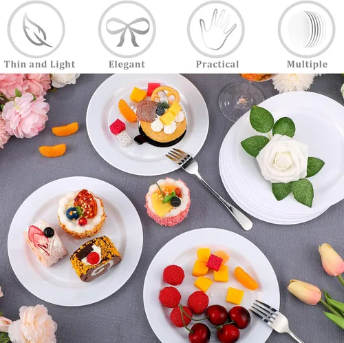 Vista 6 de Sieral 200 platos desechables de plástico con borde, platos de plástico duro para ensalada y postre de 7.5 pulgadas, platos resistentes para cenas