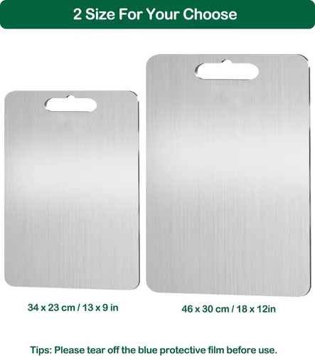 Vista 4 de Tablas de cortar de acero inoxidable para cocina, tablas de cortar de acero inoxidable 316, tabla de cortar de doble cara de grado alimenticio