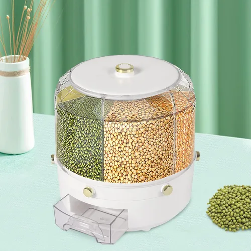 Vista 12 de Contenedor de almacenamiento de arroz y granos de 5 rejillas, dispensador de arroz y alimentos con cubo de almacenamiento de presión de un botón
