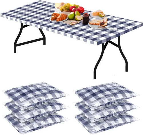 Vista 10 de Boao 6 manteles de plástico para mesa de pícnic, 72 x 30 pulgadas, para mesas de 6 pies, desechables, impermeables, a cuadros, en blanco y negro