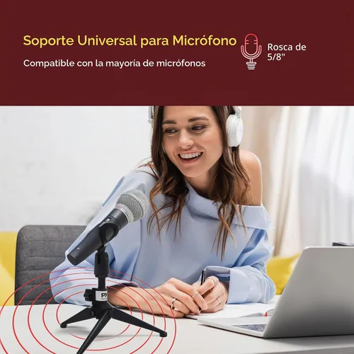 Vista 5 de Pyle - Soporte de micrófono de escritorio para trípode, altura ajustable de 4.7 a 8.7 pulgadas de alto con soporte de embrague resistente, peso de 5