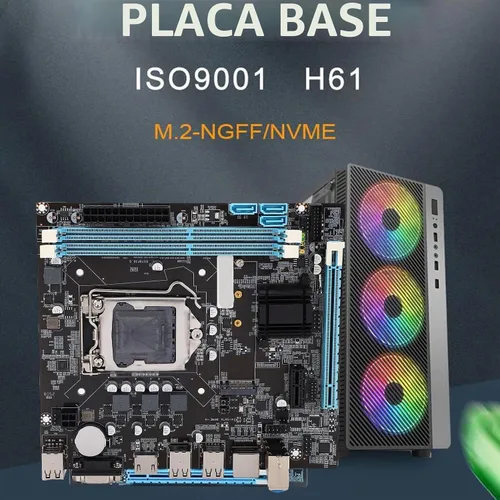 Vista 5 de H61 LGA1155 Placa base, DDR3 Micro ATX placa base de computadora para LGA1155 Socket I3 I5 I7, placa base para juegos para CPU serie, M.2 NVMe NGFF