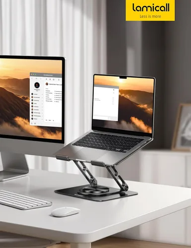 Vista 7 de Lamicall - Soporte ajustable para laptop para escritorio - Base giratoria de 360 grados, soporte ergonómico para computadora de aluminio, soporte