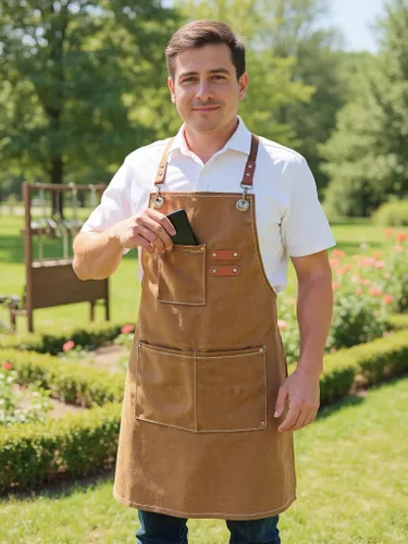 Vista 4 de Chef Aprons with Large Pockets for Women Men, Cotton Canvas Cross Back Water Repellent Work Apron with Adjustable Straps for Size M-XXL (Blue+Brown)
