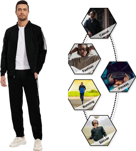 Vista 3 de Conjunto deportivo de 2 piezas para hombre, conjunto deportivo de 2 piezas con cremallera completa