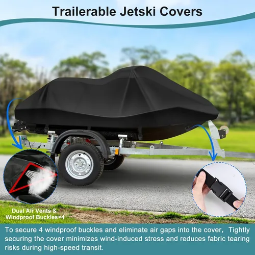 Vista 8 de Cubiertas para Jetski, Cubierta Waverunner 420D mejorada impermeable, cubierta duradera para Jet Ski de 3 plazas con 2 ventilaciones de aire, 4
