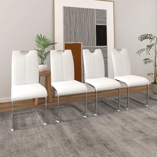 Vista 12 de Juego de 2 sillas de comedor, modernas sillas de comedor de piel sintética con respaldo alto, patas de metal, sillas tapizadas modernas para cocina