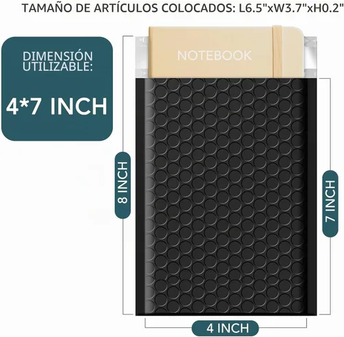 Vista 2 de Metronic Sobres de burbujas negros de 4 x 8 pulgadas, paquete de 50 bolsas