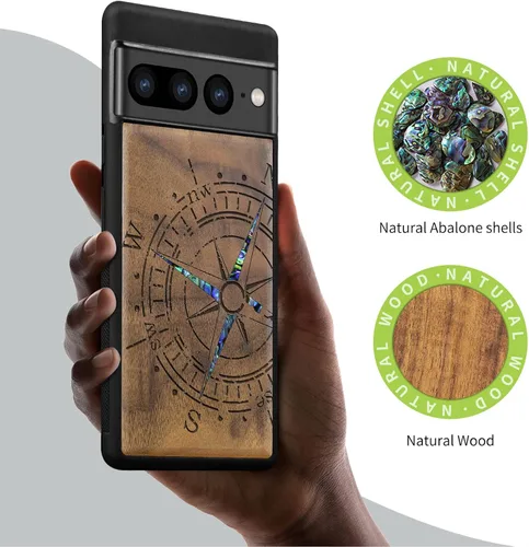 Vista 2 de Carveit Funda de madera de diseñador para Google Pixel 7 Pro [grabado de madera e incrustaciones de carcasa] cubierta de madera única compatible