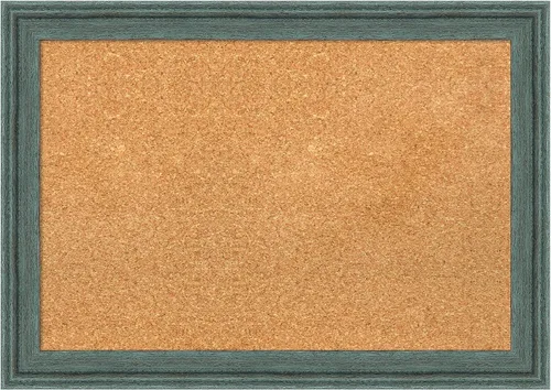 Vista 9 de Amanti Art Tablero de corcho natural para pared (20 x 14) con marco de madera azul rústico azul cielo, pequeño tablero de corcho para oficina