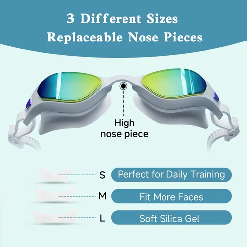 Vista 7 de Gafas de natación polarizadas para adultos, hombres, mujeres, jóvenes, antivaho anti rayos UV, sin fugas, alta definición, amplia visión