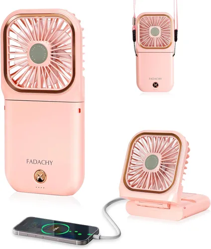 Vista 8 de Ventilador portátil recargable, mini ventilador de mano de 3000 mAh, funciona con pilas, pequeño ventilador de escritorio para oficina, exterior e