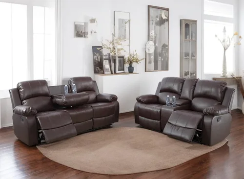 Vista 21 de Sofá reclinable manual de cuero para muebles de sala de estar, sofá reclinable de 78 pulgadas con mesa abatible, portavasos y sofá de cuero