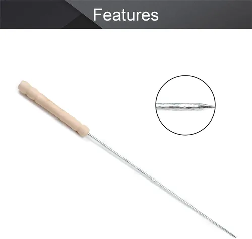 Vista 3 de Utoolmart Pinchos de barbacoa de acero inoxidable, palitos reutilizables para barbacoa, mango de madera para barbacoa, camping, utensilios