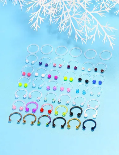 Vista 2 de Cisyozi Anillos de tabique de plástico transparente 16G, joyería para cirugía, herraduras, tabique flexible, nariz, ceja, labio, cartílago, hélix