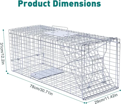 Vista 7 de 33-Inch Humane Live Cat Trap Cage, Foldable Animal Trap with Pedal Trigger