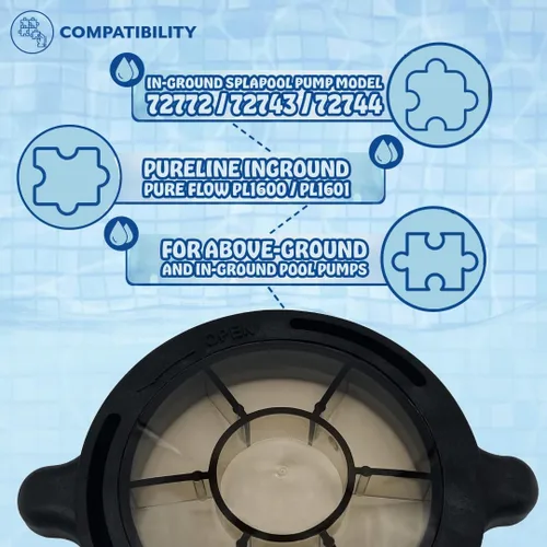Vista 5 de Poolzilla Cubierta de repuesto para cesta de bomba de piscina, compatible con bombas de piscina Splapool sobre el suelo y en el suelo, viene