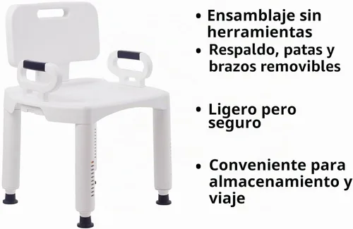 Vista 3 de McKesson Banco de baño con respaldo extraíble, 21.25 pulgadas, 21-1/4