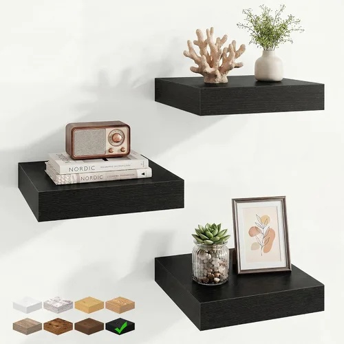 Vista 114 de Marsmiles 12in Depth Floating Shelves, 12x12x1.4, Rustic Brown, Set of 3 Marrón rústico