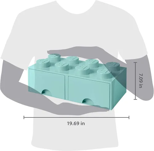 Vista 3 de LEGO - Cajón de ladrillos, 8 perillas, 2 cajones, caja de almacenamiento apilable, color verde menta aguamarina Verde oscuro
