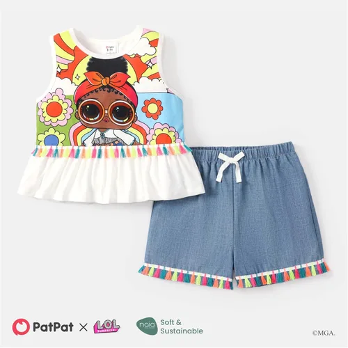Vista 6 de L.O.L. Surprise! Girls Clothes Set Doll Print Sleeveless Tank Top and Shorts Kids Girl Clothes
