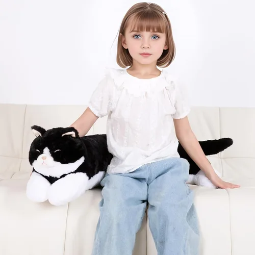 Vista 2 de Juguete de peluche grande de 32 pulgadas, almohada grande de peluche de gato largo y grande, regalo de peluche de gatito blanco y negro para niños
