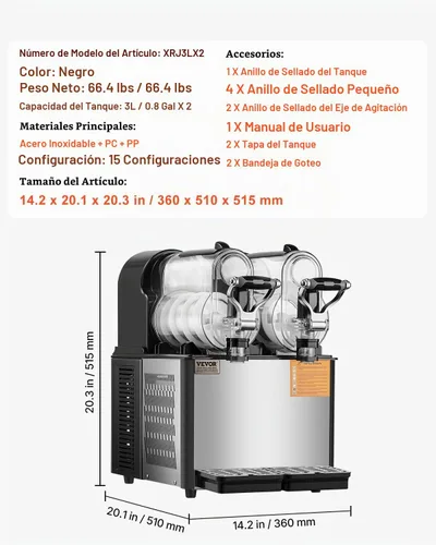 Vista 7 de VEVOR - Máquina comercial para hacer granizados, 3L x 2 de tanque doble, máquina para hacer bebidas heladas de 24 tazas, máquina para hacer