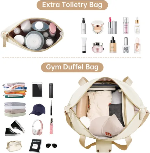 Vista 3 de Bolsa de lona de gimnasio para mujer, Caqui, Bolsa de viaje para gimnasio