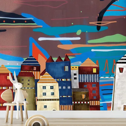 Vista 15 de IDEA4WALL Adhesivo mural removible para pared, diseño de castillo mágico de nieve y ciencia ficción, arte moderno, paisaje decorativo para sala