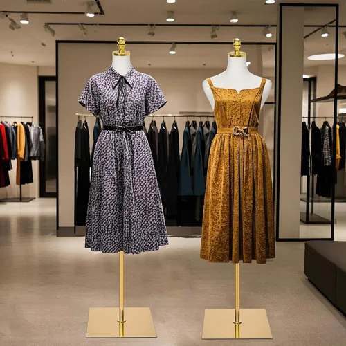 Vista 4 de Vestido de maniquí femenino con forma de torso, cuerpo de maniquíes de torso ajustable con base de metal, maniquí de ropa dorado para coser, tienda